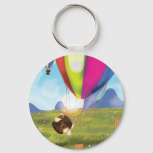 Wegfliegender Cartoon-Ballon Schlüsselanhänger