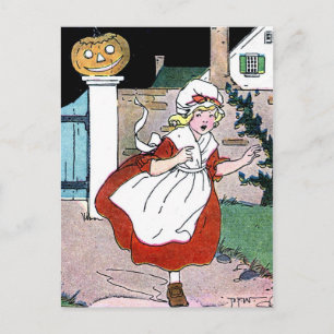 Wegrennen vor der Kürbislaterne Postkarte