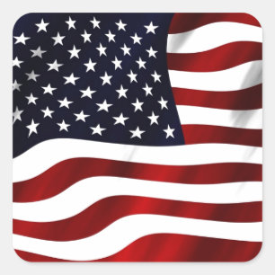 Wehende amerikanische Flagge Quadratischer Aufkleber