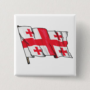 Wehende georgische Flagge Rot und Weiß Fünf Kreuze Button
