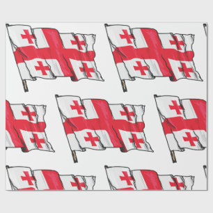 Wehende georgische Flagge Rot und Weiß Fünf Kreuze Geschenkpapier
