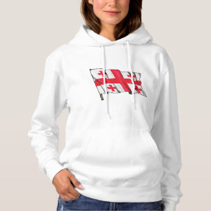 Wehende georgische Flagge Rot und Weiß Fünf Kreuze Hoodie
