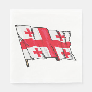 Wehende georgische Flagge Rot und Weiß fünf Kreuze Serviette