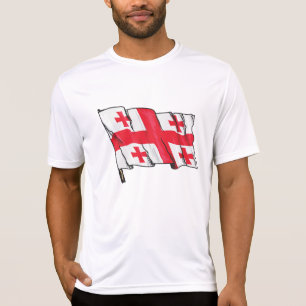 Wehende georgische Flagge Rot und Weiß Fünf Kreuze T-Shirt