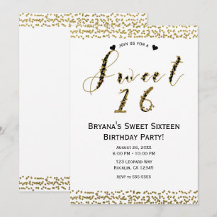Wei&szlig;es Gold & Schwarz Chic Sweet 16 Geburtst Einladung