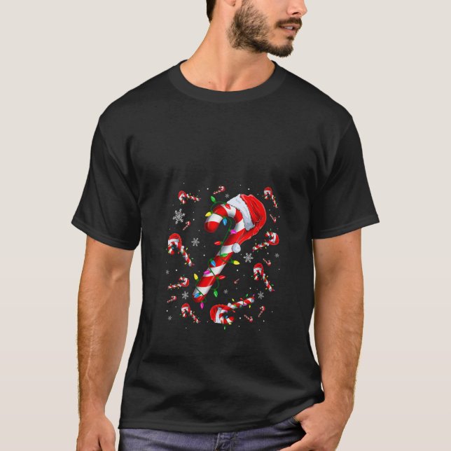 Weibchen Candy Cane Merry und helles, rot weißes L T-Shirt (Vorderseite)