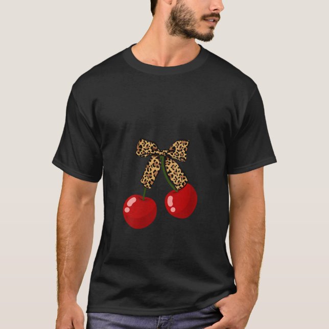 Weibchen Kirschen mit Leoparden coquette bow girl  T-Shirt (Vorderseite)