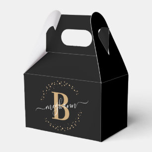 Weiblich Elegant Schwarz Gold Name Monogramm Schri Geschenkschachtel