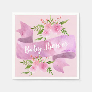 Weiblich, Hübsch, Chic, Blumiger Rosa Baby Shower Serviette