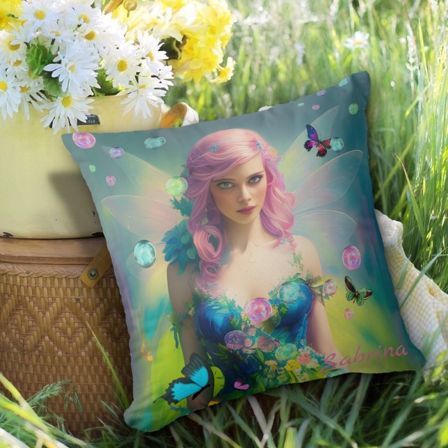 Weiblich rosa Haar Haartrait Portrait in grünem Kl Kissen (Von Creator hochgeladen)