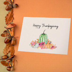 Weibliche Aquarell-Kürbisse und Blumen  Karte