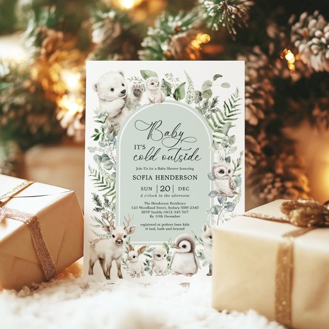 Weibliche Arktische Tiere WinterBaby-Dusche Einladung (Von Creator hochgeladen)