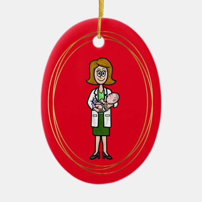 Weibliche Ärztin hält Weihnachtsschmuck für Kleink (Vorne)
