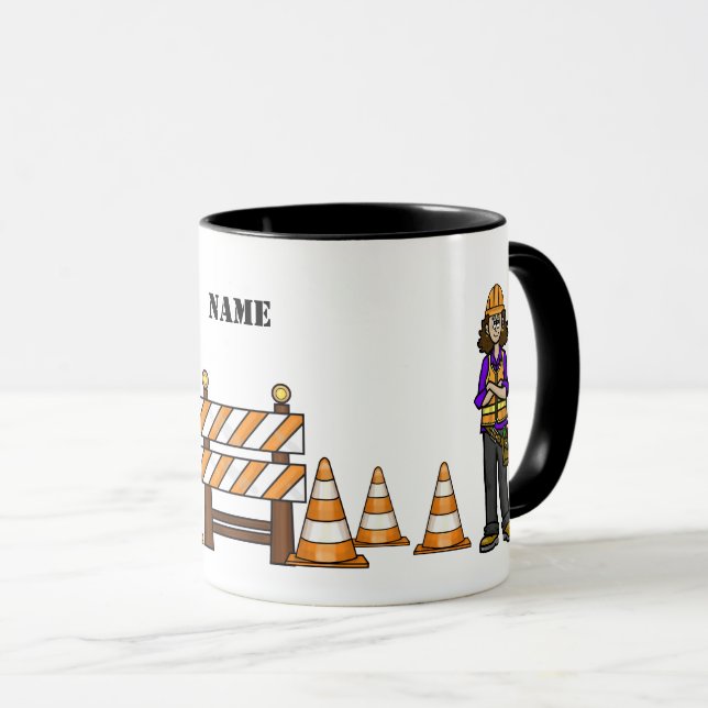 Weibliche Bauarbeiter benennen Tasse (VorderseiteRechts)