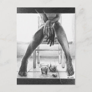 Weibliche Beine, Rose und Stift zeichnend Kunst Postkarte