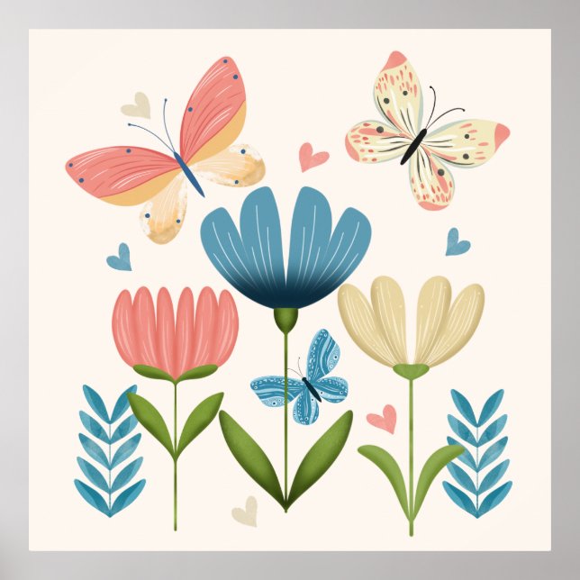 Weibliche Blume und Schmetterlinge Poster (Vorne)