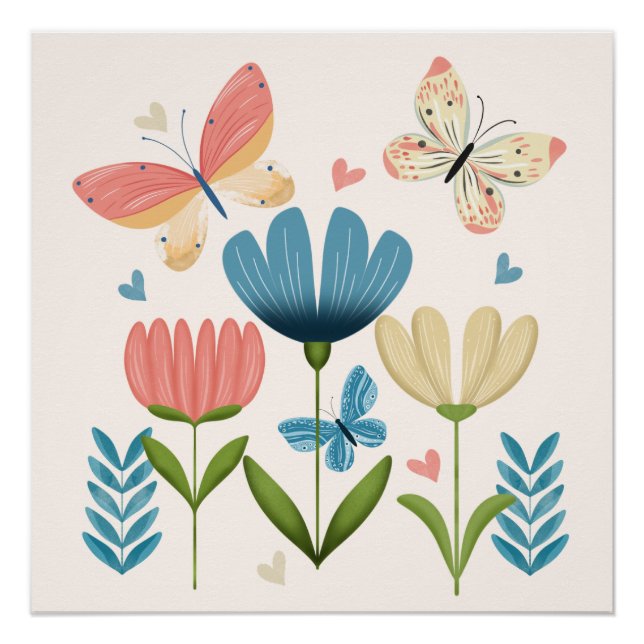 Weibliche Blume und Schmetterlinge Poster (Vorderseite)
