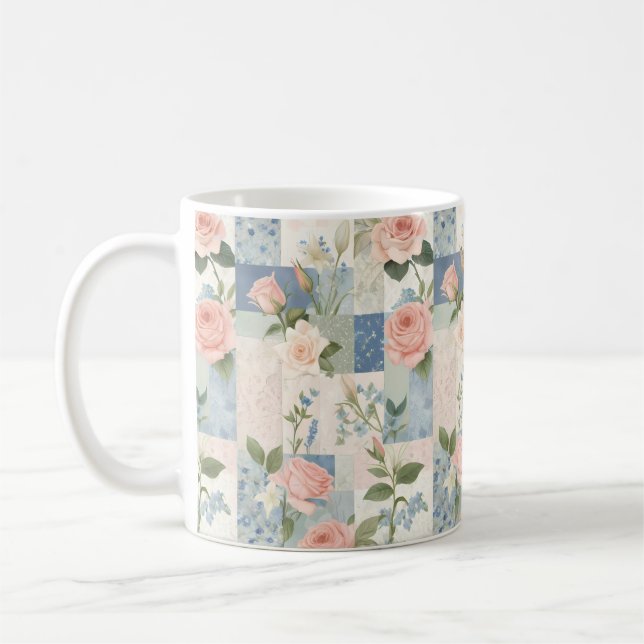 Weibliche Blumenfarben und blaue Fliesen Kaffeetasse (Links)