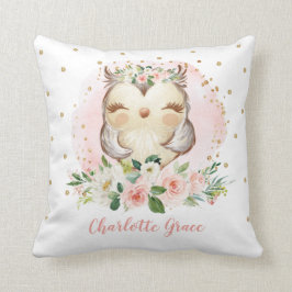 Weibliche Blush Gold Bloral Owl Kinderzimmer Kissen