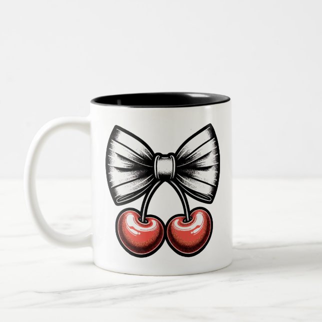 Weibliche Bow-Haarkirsche FruchtMug Zweifarbige Tasse (Links)