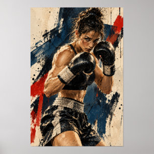 Weibliche Boxerin im Kampfstand Zeitgenössisches B Poster