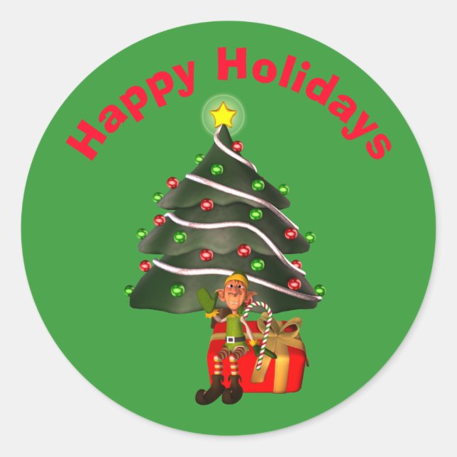 Weibliche Elf Weihnachtsbaum Urlaub  Runder Aufkleber (Vorderseite)