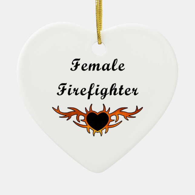 Weibliche Feuerwehrmann-Tätowierung Keramikornament (Vorne)