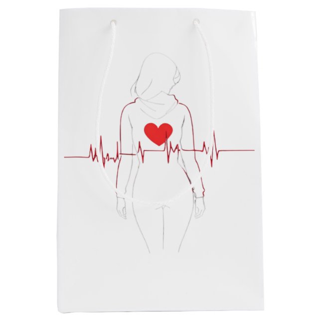 Weibliche Figur mit Herz und Elektrokardiogram Mittlere Geschenktüte (Vorderseite)
