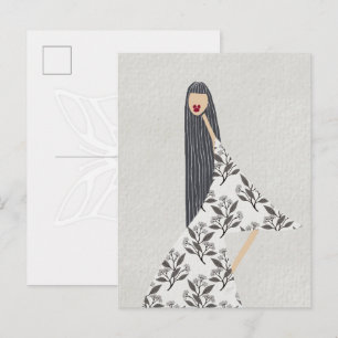Weibliche florale Glamour-Mode-Illustrationskunst Postkarte