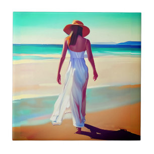 Weibliche Frau am Strand Fliese