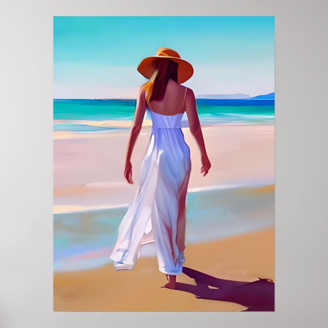 Weibliche Frau am Strand Poster (Vorne)