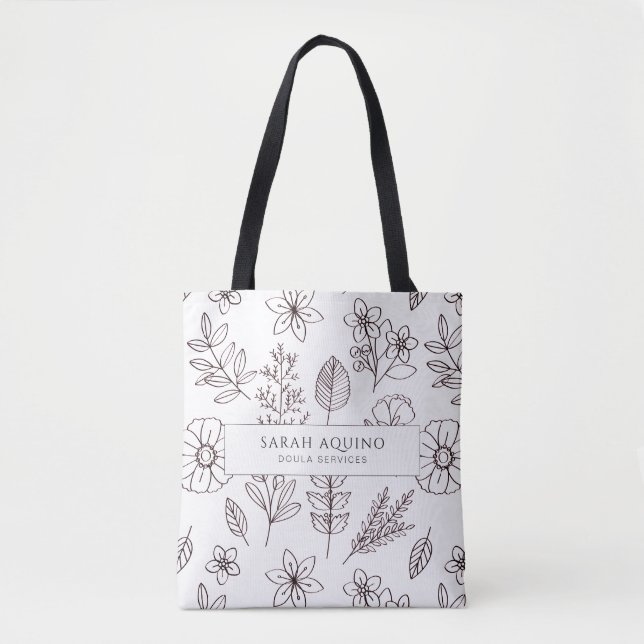 Weibliche Geburt Doula Midfrau Hand Drawn Floral T Tasche (Vorderseite)