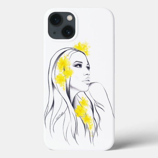 Weibliche Gesicht Gelbe Blumen Mode Illustrationsk Case-Mate iPhone Hülle (Rückseite)