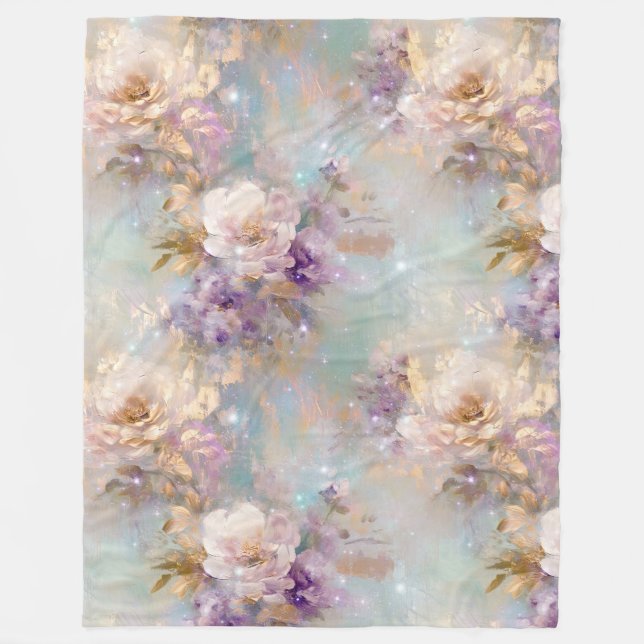 Weibliche goldene Lila weiße Blume Fleecedecke (Vorderseite)