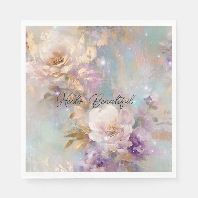 Weibliche goldene Lila weiße Blume Serviette (Vorderseite)
