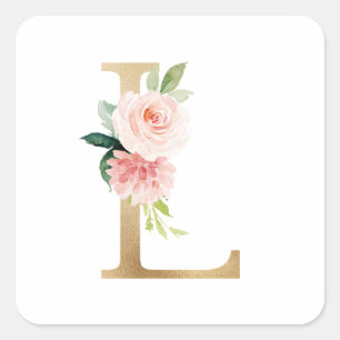 Weibliche Goldfolie Blush Bloral Letter L Monogram Quadratischer Aufkleber