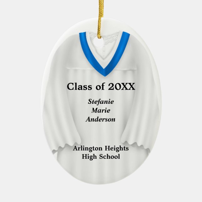 Weibliche Grad Gown Weiß und Blau Ornament (Vorne)