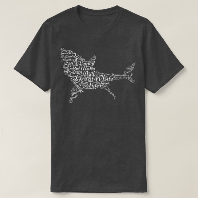 Weibliche Haie, Haiarten Word Wolke T-Shirt (Design vorne)