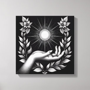 Weibliche Hand, die eine strahlende Sonne hält Ill Leinwanddruck