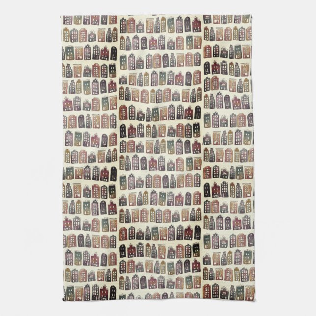 Weibliche holländische Häuser Amsterdam Muster Neu Geschirrtuch (Vertikal)