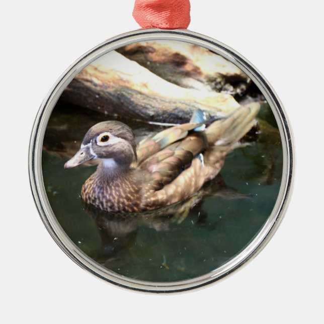 Weibliche hölzerne Ente Ornament Aus Metall (Vorne)