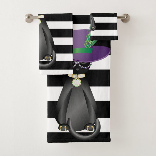 Weibliche Katze, Streifen Badhandtuch Set (Insitu)