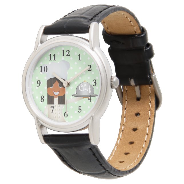 Weibliche Koch - Schwarzes Leder Armbanduhr (Schrägansicht)