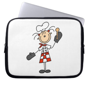 Weibliche Köchin mit Handschuhen und Holzlöffel Laptopschutzhülle