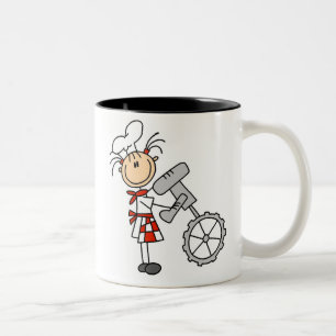 Weibliche Köchin mit Mixer Zweifarbige Tasse