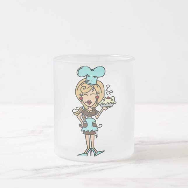 Weibliche Konditorei Koch - Blond T - Shirt und Ge Mattglastasse (Mittel)