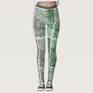 Weibliche Leggings mit grauem und grauem Blattmust