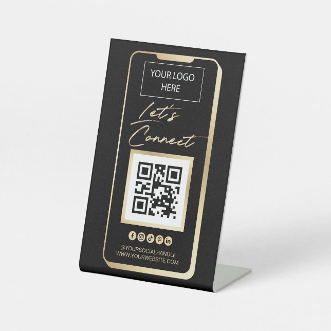 Weibliche Mädchen QR Code Scan zu verbinden sozial Sockelschild (Vorderseite)