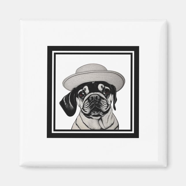 Weibliche Mops tragen eine Hülle und einen Hut im  Magnet (Vorne)