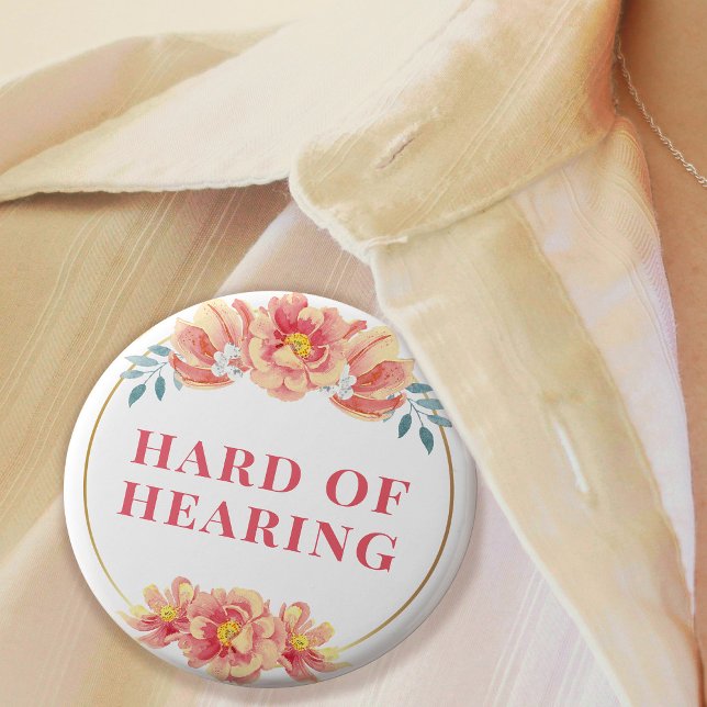 Weibliche Orange Rose Blumenharte Hörbarkeit Button (Feminine Orange Rose Floral Hard of Hearing Button)